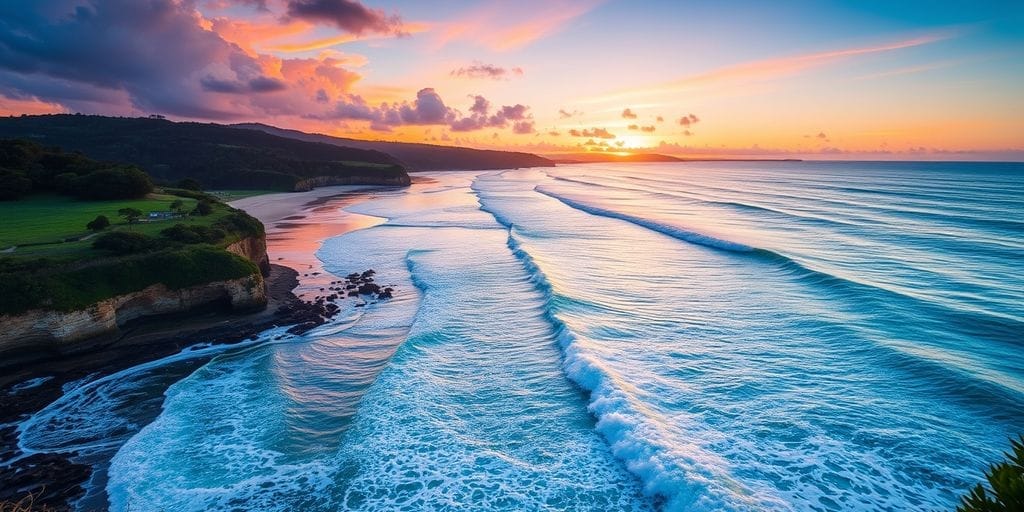 Ballina coastline with surfers at sunset - Things to do in Ballina