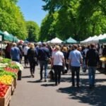 Herbert Park Market with colorful stalls and people