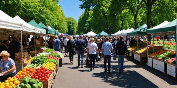 Herbert Park Market with colorful stalls and people