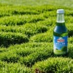 Lawn with moss and moss killer bottle