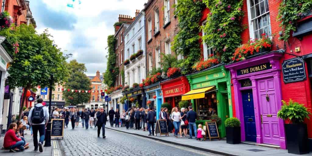 Colorful Dublin street with Georgian doors and lively atmosphere. Best Things To Do In Dublin