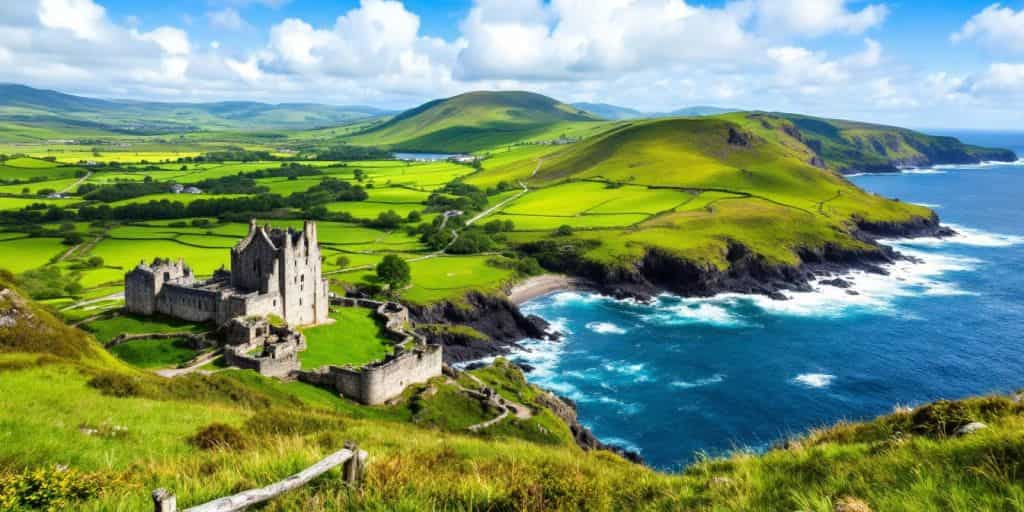 Lush green hills and ancient castles in Ireland, along with the best things to do in Ireland.